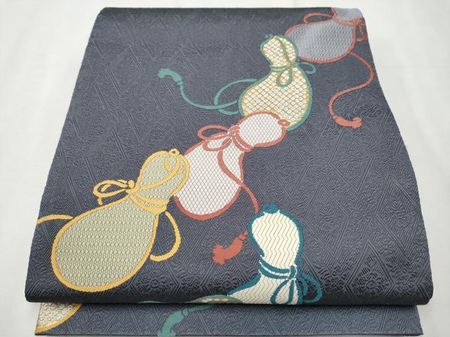 平和屋着物●六通柄袋帯　草木染　瓢箪　金糸　正絹　逸品　CAAT1022hy