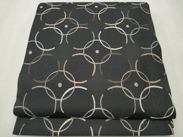平和屋着物●六通柄袋帯　吉祥丸文　黒地　正絹　逸品　CAAT1024hy