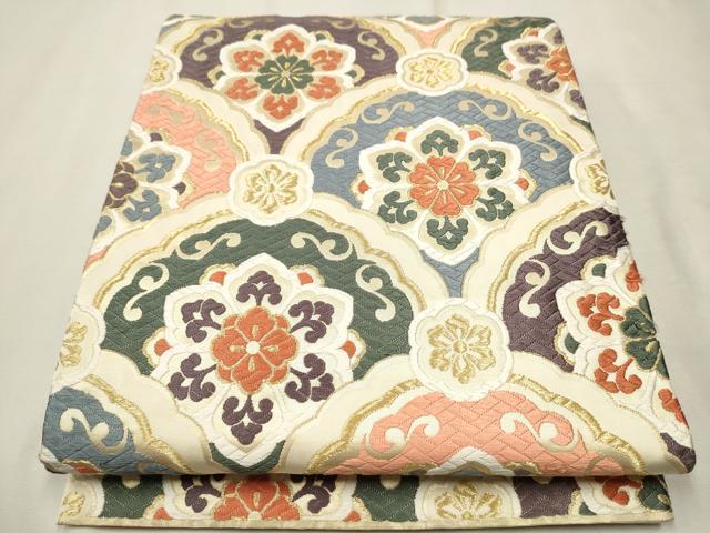 平和屋着物●六通柄袋帯　唐織　正倉院花文　金糸　正絹　逸品　CAAT1035hy