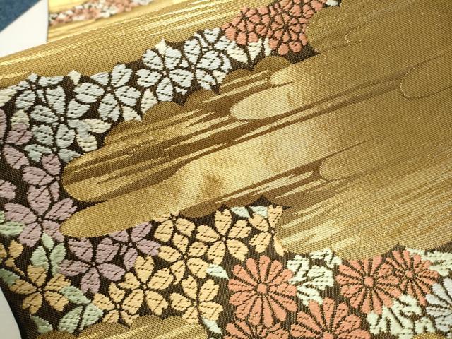 平和屋着物○西陣 川島織物 六通柄 本袋帯 唐織 エ霞草花