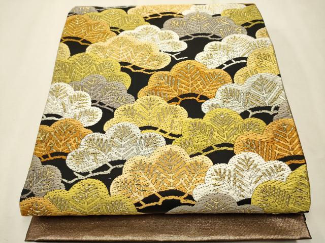 平和屋着物●西陣　六通柄袋帯　吉祥唐織　能衣彩松文様　黒地　金糸　正絹　逸品　未使用　CAAT1159hy