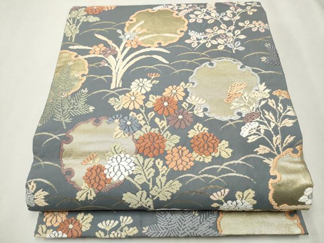 平和屋着物●六通柄袋帯　唐織　雪輪草花文　金糸　正絹　逸品　CAAT1189hy