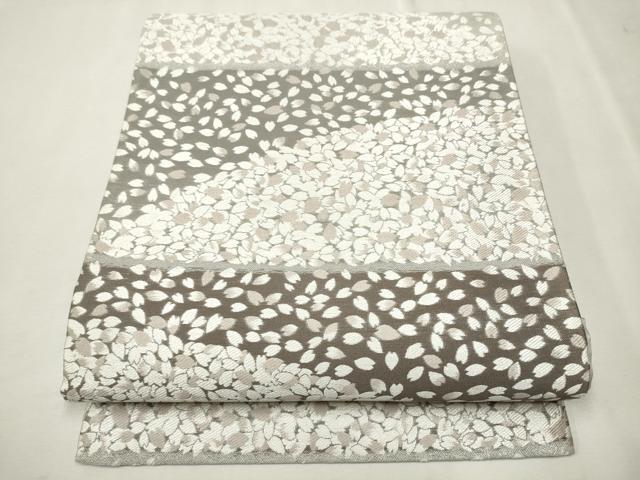 平和屋着物●六通柄袋帯　紹巴　舞花びら　銀糸　正絹　逸品　CAAT1196hy