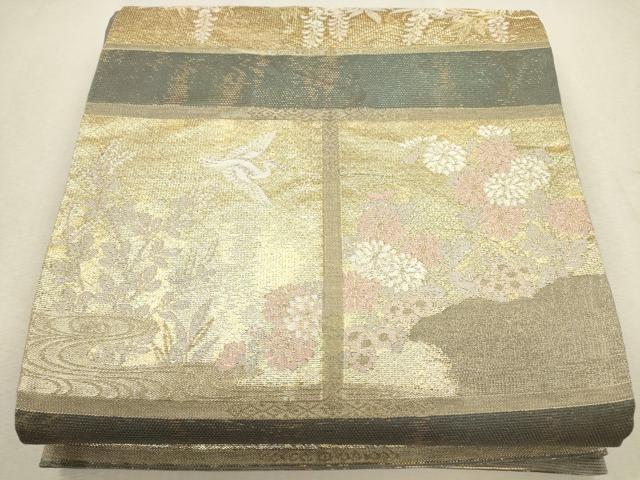 平和屋着物 六通柄袋帯 横段花文 金糸 逸品 CAAJ0456eg(仕立て上がり)