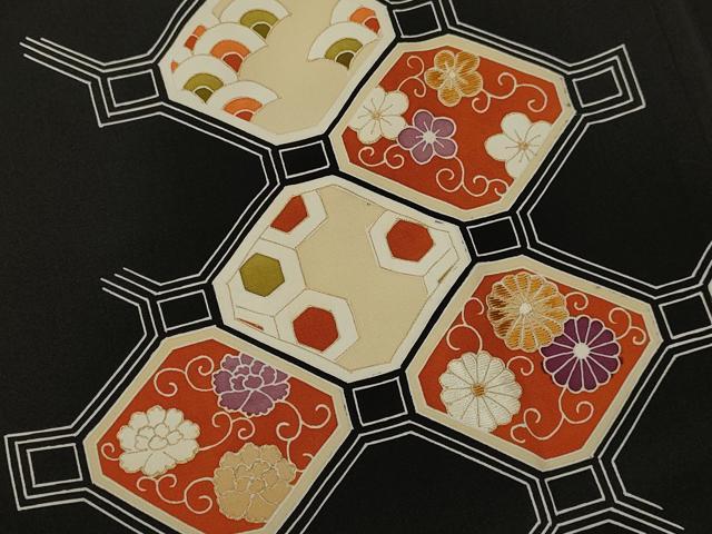 平和屋着物＃羽織　刺繍　蜀江花唐草文　黒地　金彩　正絹　逸品　CAAT5628id 平和屋着物＃羽織 刺繍 蜀江花唐草文 黒地 金彩 正絹 逸品 CAAT5628id