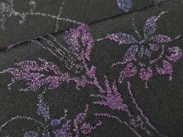 平和屋着物＃羽織 草花文 黒地 正絹 逸品 CAAT5635id