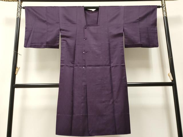 平和屋着物▽道行コート　雨コート　単衣　変わり縞地紋　蒲葡色　ロング丈　正絹　逸品　CAAT5656id