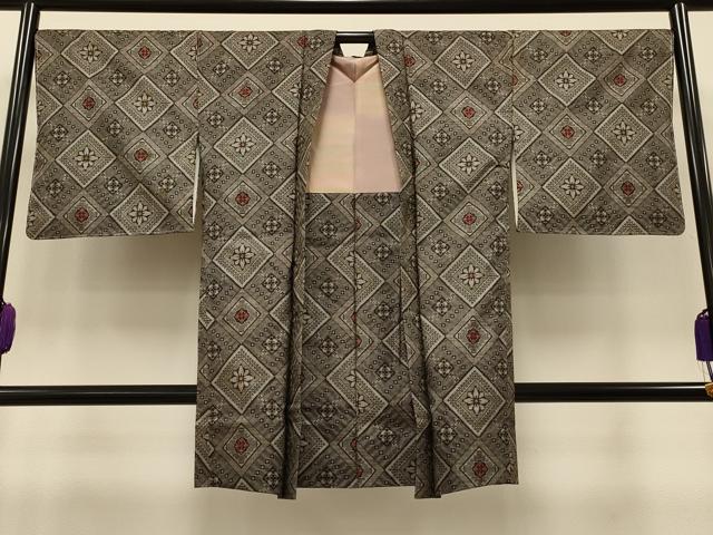 平和屋着物＃本場大島紬 龍郷絣 羽織 菱吉祥文 正絹 逸品 CAAV5772id