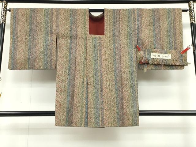 平和屋着物＃道行コート　つずら織　吉祥間道　反端付き　正絹　逸品　CAAT5721id