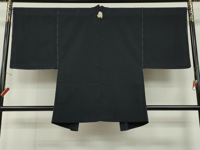 平和屋着物▽男性 長羽織 単衣 紋付き 濃藍色 正絹 逸品 未