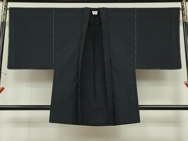 平和屋着物▽男性　長羽織　単衣　紋付き　濃藍色　正絹　逸品　未使用　CAAT5762id