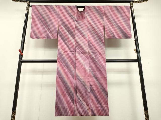 平和屋着物▽道行コート　単衣　雨コート　斜線文　暈し染め　ロング丈　正絹　逸品　未使用　CAAT5783id