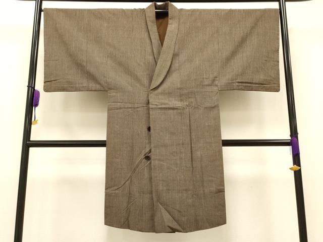 平和屋着物＃男性　和装コート　紬地　縞　ロング丈　正絹　逸品　CAAT5795id