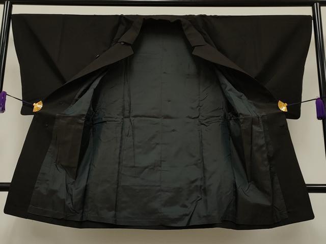 平和屋着物＃男性 和装コート 暗黒色 黒地 ロング丈 正絹 逸品 CAAT5798id 