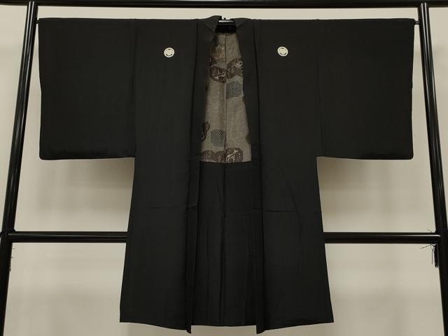 平和屋着物＃男性　長羽織　黒紋付き　ロング丈　正絹　逸品　CAAT5805id