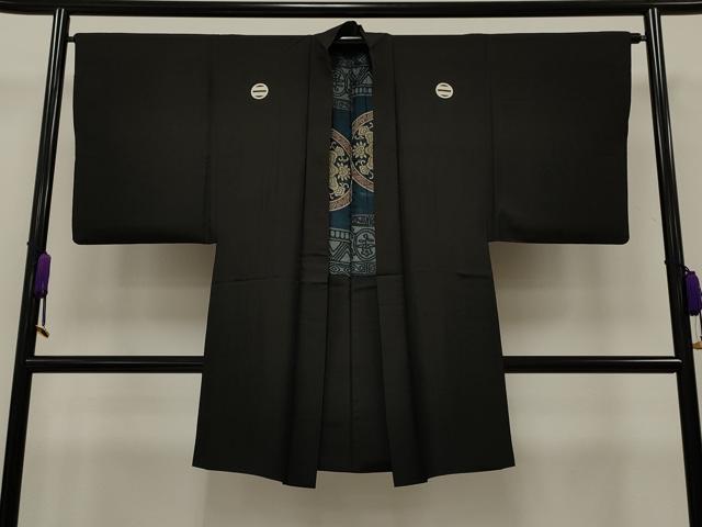 平和屋着物＃男性　長羽織　黒紋付き　正絹　逸品　CAAT5815id