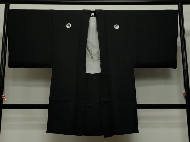 平和屋着物＃男性　長羽織　黒紋付き　正絹　逸品　CAAT5844id