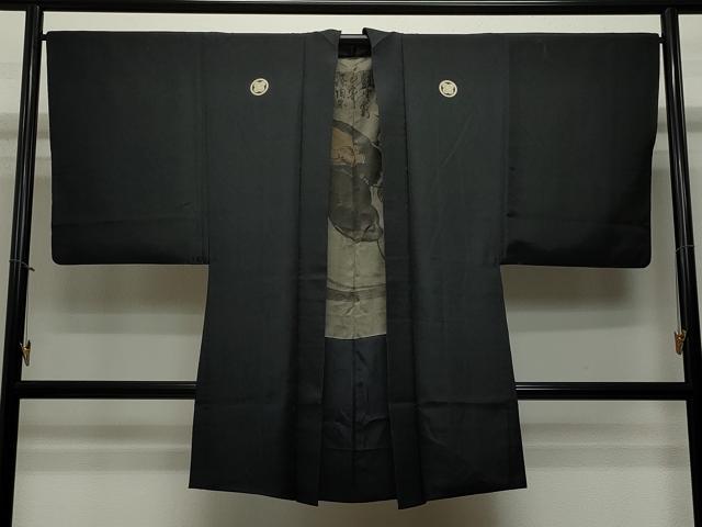 平和屋着物＃男性　長羽織　黒紋付き　正絹　逸品　CAAT5850id