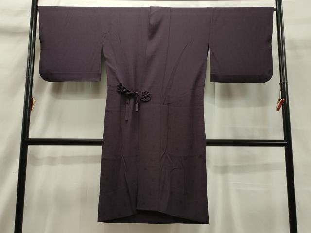 平和屋着物▽道中着　単衣　草花地紋　葡萄色　鬼しぼ縮緬　さが美扱い　ロング丈　正絹　逸品　CAAT5861id