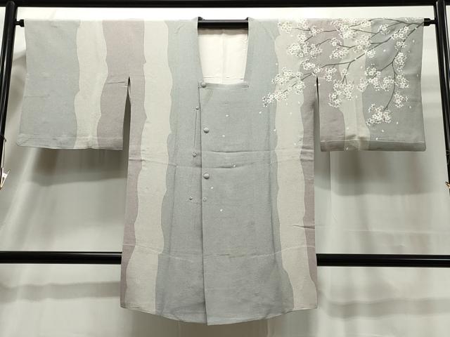 平和屋着物＃道行コート ロング丈 友禅 枝花文 正絹 逸品 未使用