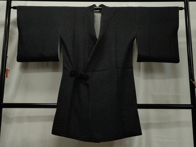 平和屋着物＃江戸小紋　道中着　リバーシブル　大小霰　万筋　白鼠色＆#10005；黒像色　黒地　ロング丈　正絹　逸品　CAAT5864id