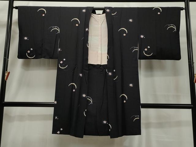 平和屋着物＃長羽織　雪芝花文　銀彩　正絹　逸品　CAAT5866id