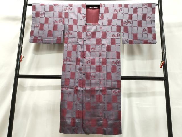 平和屋着物▽道行コート　単衣　雨コート　色紙並べ舞蝶文　ロング丈　正絹　逸品　CAAT5869id