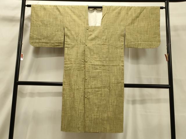 平和屋着物▽道行コート　単衣　紬地　霞文　反端付き　ロング丈　正絹　逸品　CAAT5878id