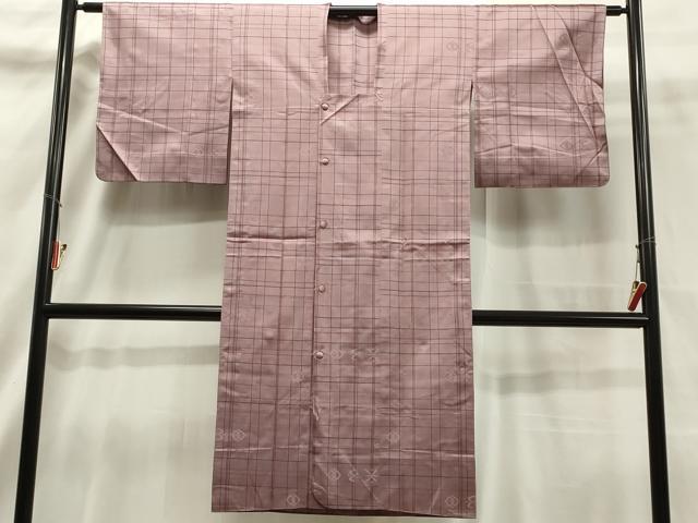 平和屋着物▽道行コート　単衣　雨コート　格子柄　ロング丈　正絹　逸品　CAAT5880id