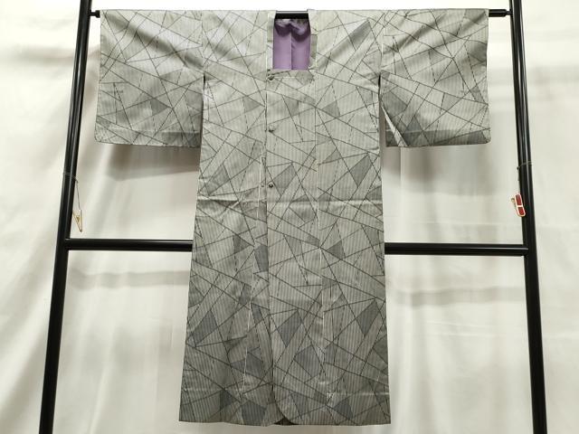 平和屋着物▽道行コート　単衣　雨コート　切嵌縞文　ロング丈　正絹　逸品　CAAT5883id