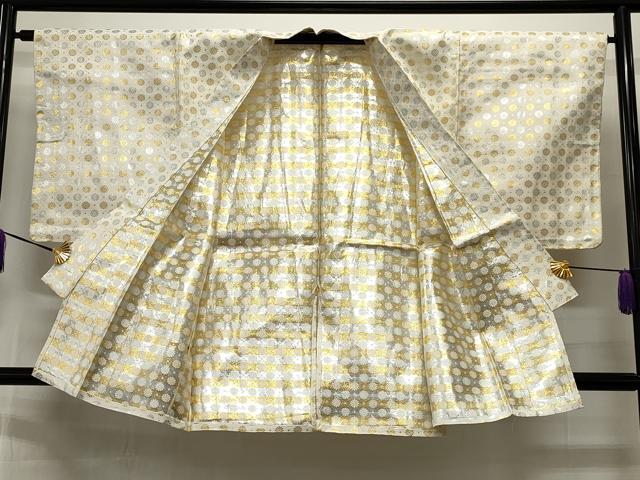 平和屋着物▽男性 長羽織 単衣 竹屋町刺繍 菊文 金銀糸