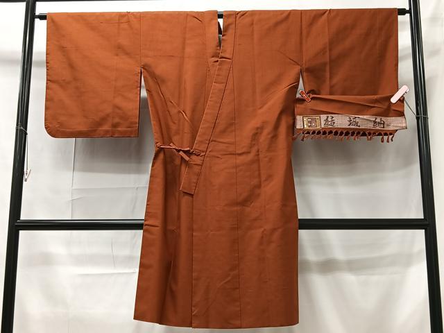 平和屋着物＃結城紬　道中着　赤錆色　反端付き　ロング丈　正絹　逸品　CAAT5940id