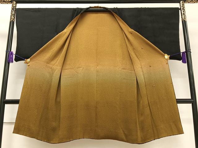 平和屋着物＃道行コート　リバーシブル　霞文　暈し染め　黒地　銀糸　ロング丈　正絹　逸品　CAAT5632id 平和屋着物＃道行コート リバーシブル 霞文 暈し染め 黒地 銀糸 ロング