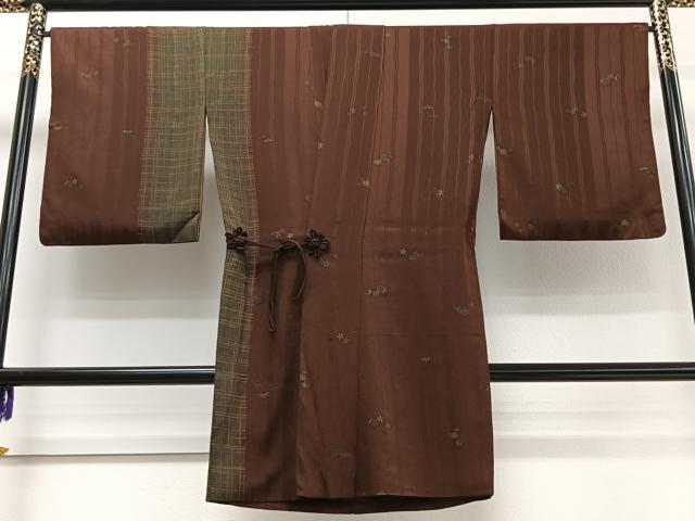 平和屋着物＃道中着　格子草花文　金彩　ロング丈　正絹　逸品　CAAT5953id