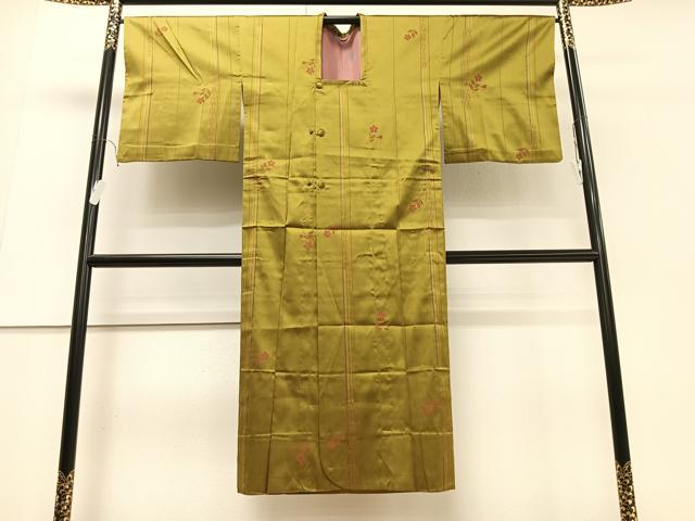 平和屋着物▽道行コート　単衣　雨コート　草花間道　ロング丈　正絹　逸品　CAAT5989id