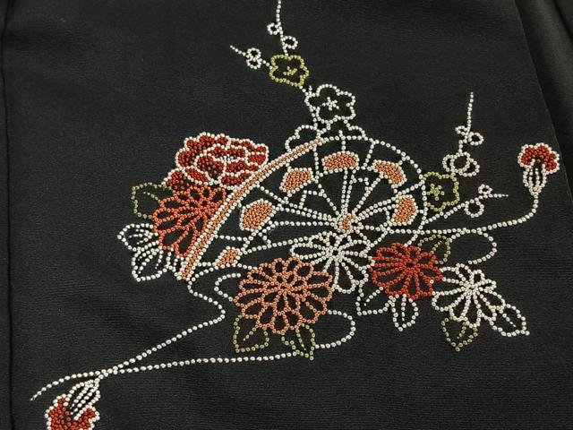 平和屋着物＃中国三大刺繍 相良刺繍 総刺繍 扇面片輪車花