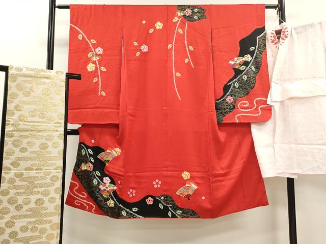 504ag79◎七五三 七歳 女児 着物&袋帯&長襦袢 鳳凰扇梅 金彩 刺繍◎ 504ag79◎七五三 七歳 女児 着物&袋帯&長襦袢 鳳凰扇梅 金彩 刺繍