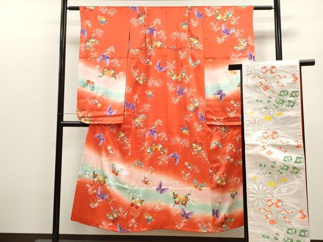 平和屋着物∵女の子 十三参り 子供 祝着・袋帯セット 駒刺繍 扇面舞