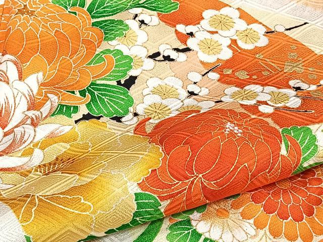 平和屋着物▽訪問着 単衣 絞り 扇面草花文 暈し染め 金彩