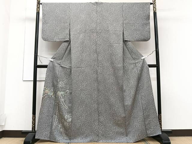 平和屋着物▽訪問着　単衣　辻が花　たたき染め　黒地　金銀彩　正絹　逸品　CAAT6555xi 平和屋着物▽訪問着 単衣 辻が花 たたき染め 黒地 金銀彩 正絹 逸品