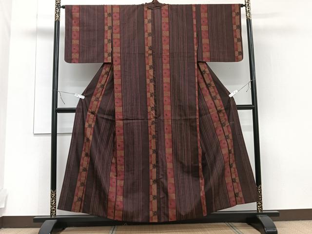 平和屋着物▽上質な小紋 単衣 紬地 丸文 正絹 逸品 未使用