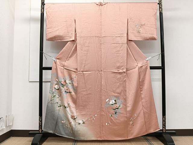 平和屋着物▽訪問着　単衣　草花文　暈し染め　金彩　正絹　逸品　CAAT6560xi