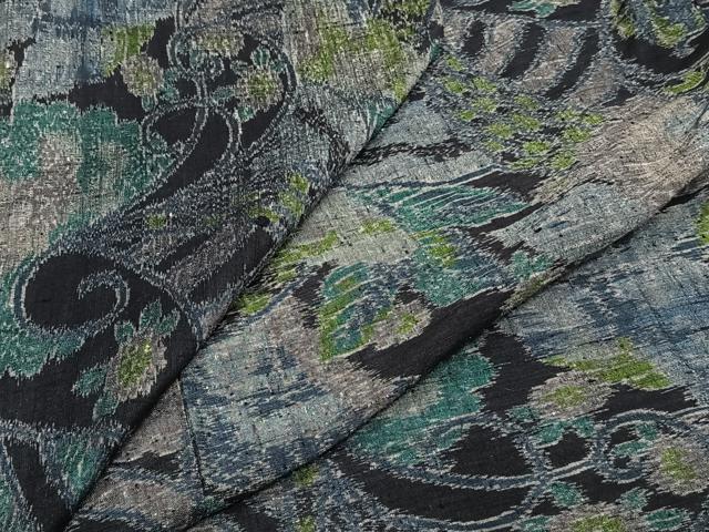 平和屋着物▽上質な紬　単衣　花唐草文　正絹　逸品　CAAT6575xi