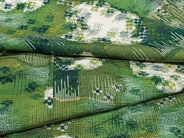 平和屋着物▽上質な紬　単衣　草花文　正絹　逸品　CAAT6577xi