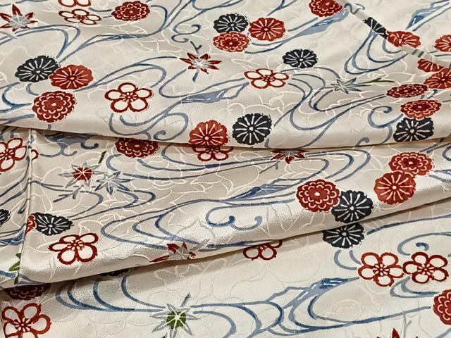 平和屋着物▽上質な小紋　単衣　型染め　流水草花文　正絹　逸品　CAAT6579xi