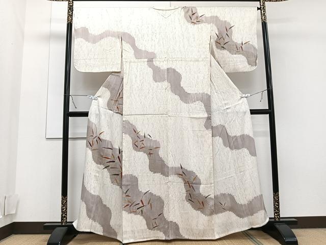 平和屋着物▽訪問着　単衣　刺繍　杢目絞り　流水草木文　金彩　正絹　逸品　CAAT6585xi