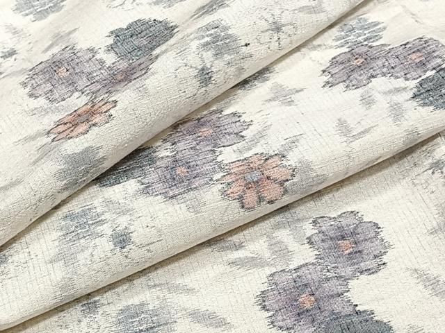 平和屋着物▽上質な紬　単衣　草花文　正絹　逸品　未使用　CAAT6597xi