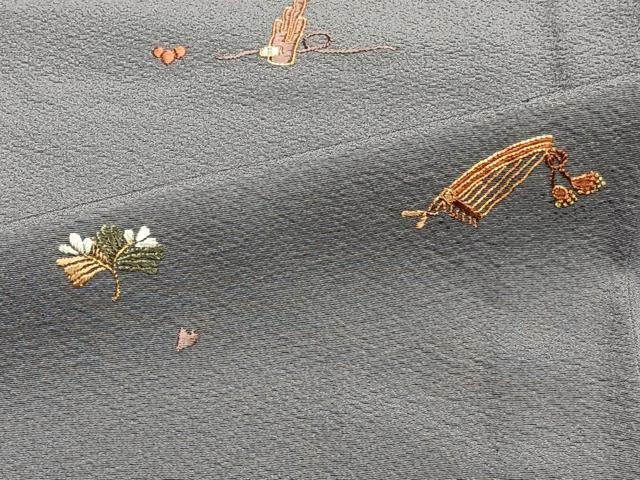 平和屋着物▽訪問着　単衣　総刺繍　駒刺繍　草花楽器文　金糸　正絹　逸品　CAAT6608xi_4