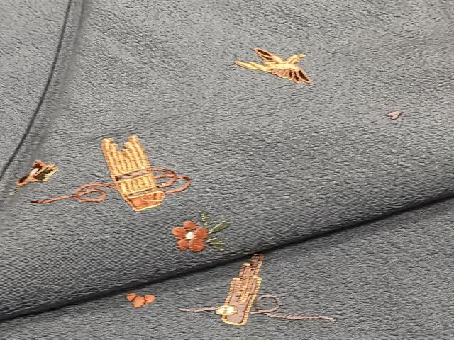 平和屋着物▽訪問着　単衣　総刺繍　駒刺繍　草花楽器文　金糸　正絹　逸品　CAAT6608xi_5