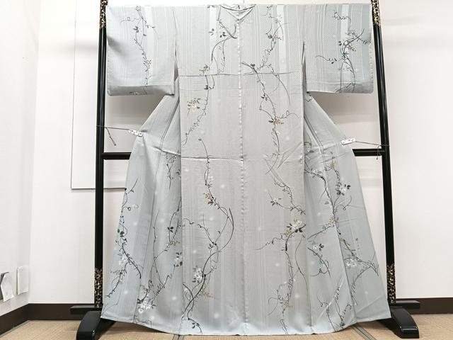 平和屋着物▽上質な小紋　単衣　作家物　手描き　葡萄蔦の葉文　正絹　逸品　CAAT6628xi_1